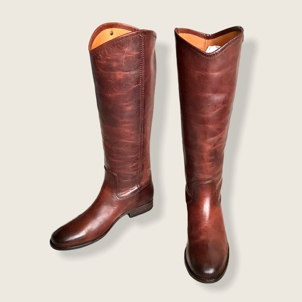Frye Melissa Button 2 Redwood Leather Tall Boots - Picture 9 of 15